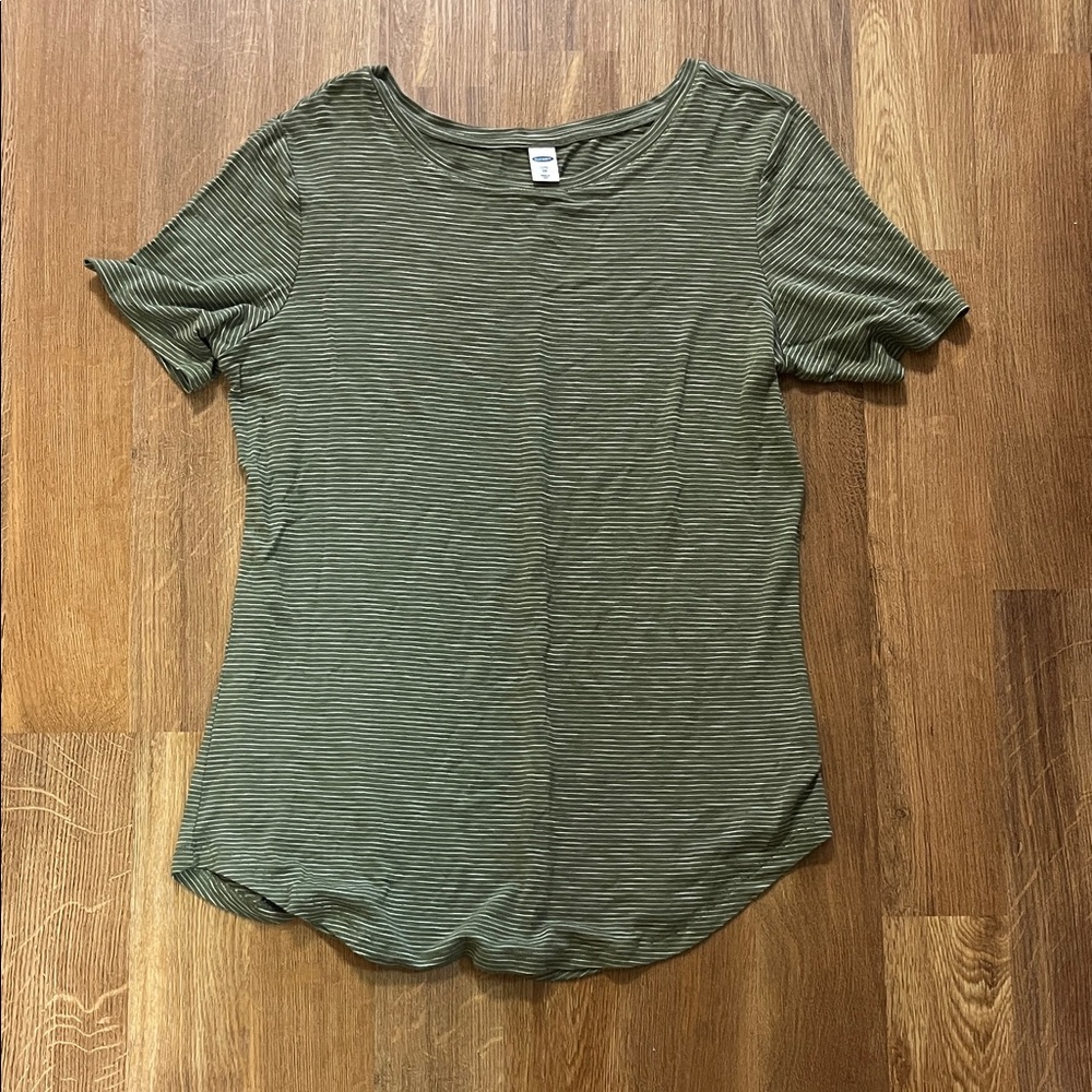 Old Navy Olive Striped Short Sleeve Tee